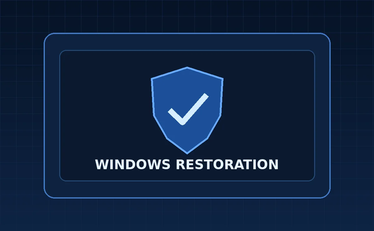 Illustrated Windows security and restoration service, without displaying the malicious file